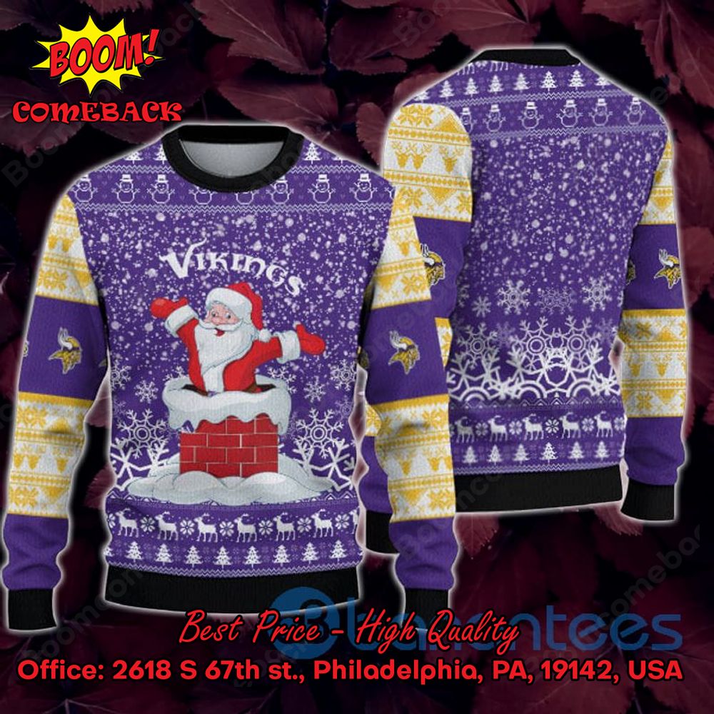Minnesota Vikings Happy Santa Claus On Chimney Ugly Christmas Sweater