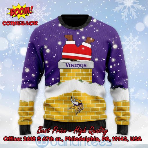 Minnesota Vikings Santa Claus On Chimney Personalized Name Ugly Christmas Sweater