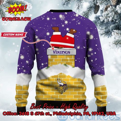 Minnesota Vikings Santa Claus On Chimney Personalized Name Ugly Christmas Sweater