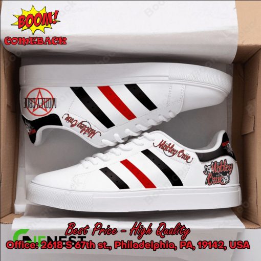 Motley Crue Black And Red Stripes Adidas Stan Smith Shoes