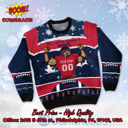 New England Patriots All I Need For Christmas Is Patriots Custom Name Number Ugly Christmas Sweater