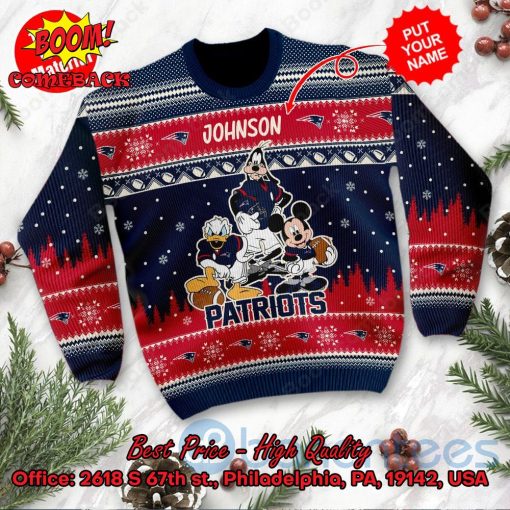 New England Patriots Disney Characters Personalized Name Ugly Christmas Sweater