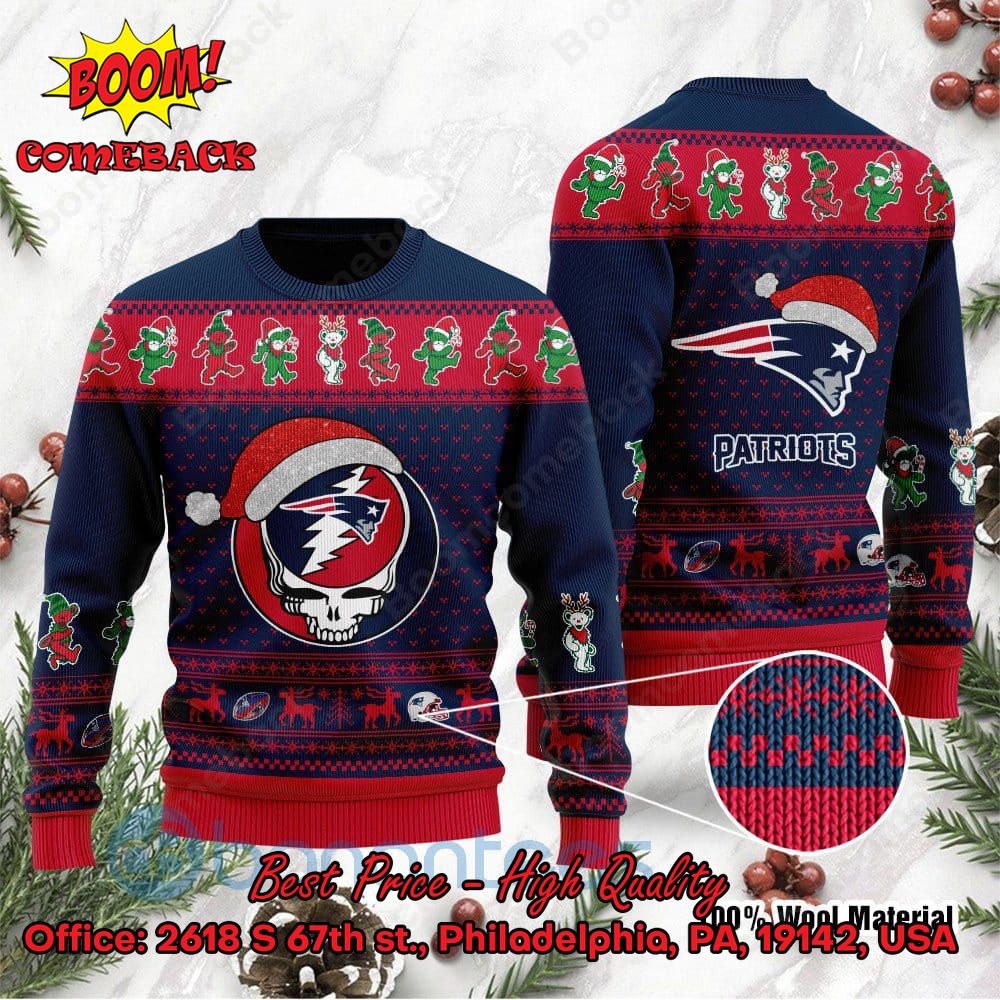 New England Patriots Grateful Dead Santa Hat Ugly Christmas Sweater