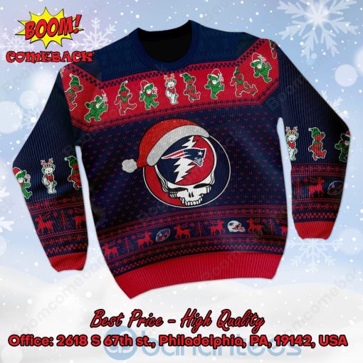 New England Patriots Grateful Dead Santa Hat Ugly Christmas Sweater