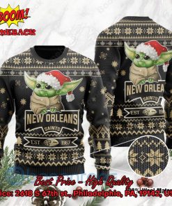 New Orleans Saints Baby Yoda Santa Hat Ugly Christmas Sweater