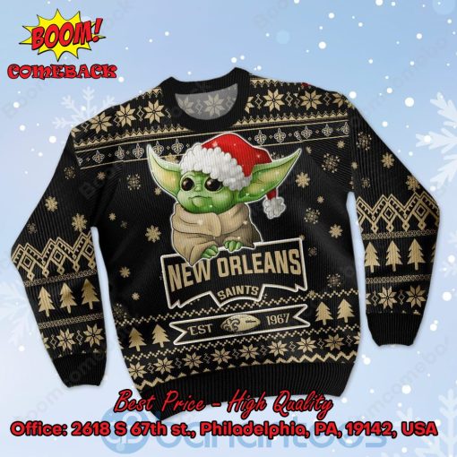 New Orleans Saints Baby Yoda Santa Hat Ugly Christmas Sweater