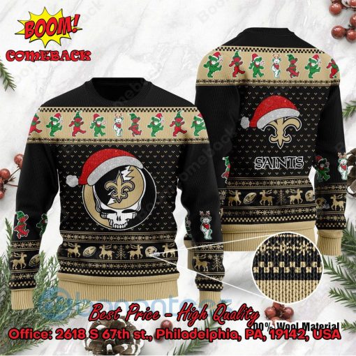 New Orleans Saints Grateful Dead Santa Hat Ugly Christmas Sweater