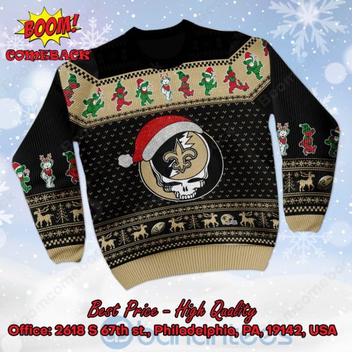 New Orleans Saints Grateful Dead Santa Hat Ugly Christmas Sweater