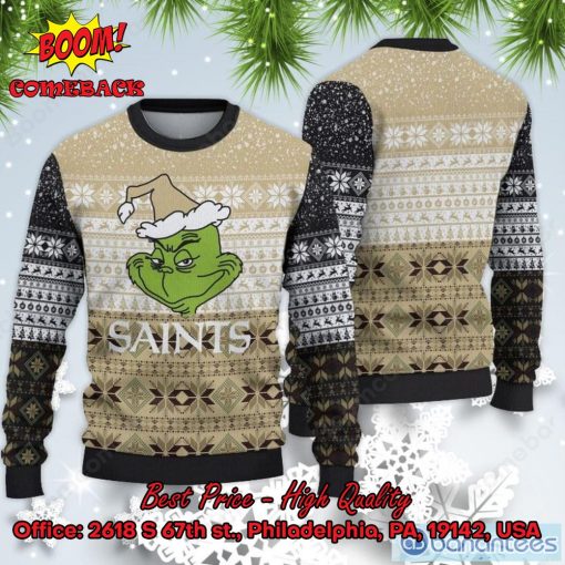 New Orleans Saints Grinch Santa Hat Christmas Sweater