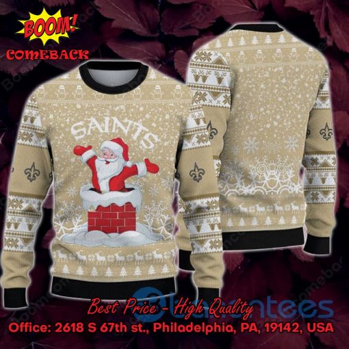 New Orleans Saints Happy Santa Claus On Chimney Ugly Christmas Sweater