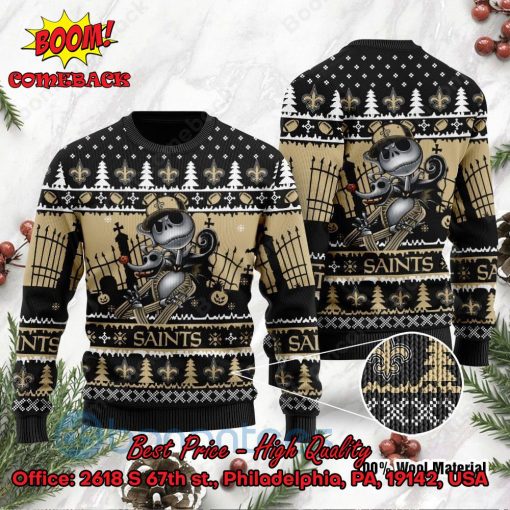 New Orleans Saints Jack Skellington Halloween Ugly Christmas Sweater