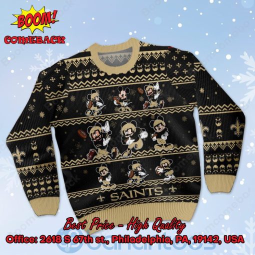 New Orleans Saints Mickey Mouse Postures Style 1 Ugly Christmas Sweater