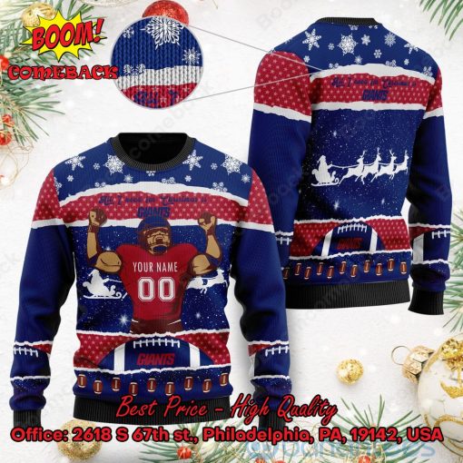 New York Giants All I Need For Christmas Is Giants Custom Name Number Ugly Christmas Sweater