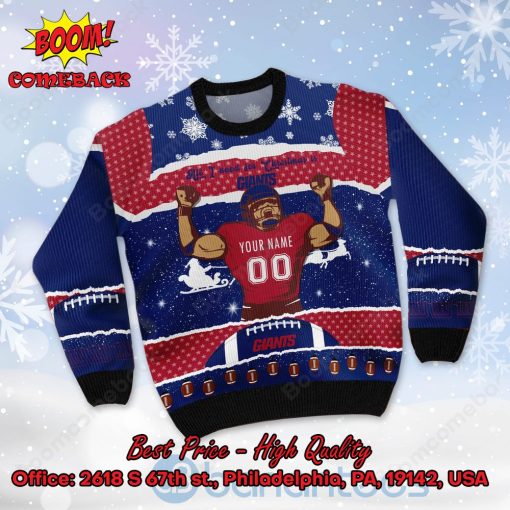 New York Giants All I Need For Christmas Is Giants Custom Name Number Ugly Christmas Sweater