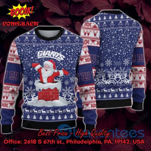 New York Giants Happy Santa Claus On Chimney Ugly Christmas Sweater