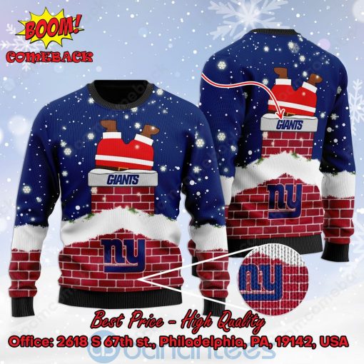 New York Giants Santa Claus On Chimney Personalized Name Ugly Christmas Sweater