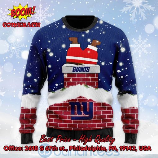 New York Giants Santa Claus On Chimney Personalized Name Ugly Christmas Sweater