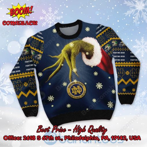 Notre Dame Fighting Irish Grinch Candy Cane Ugly Christmas Sweater