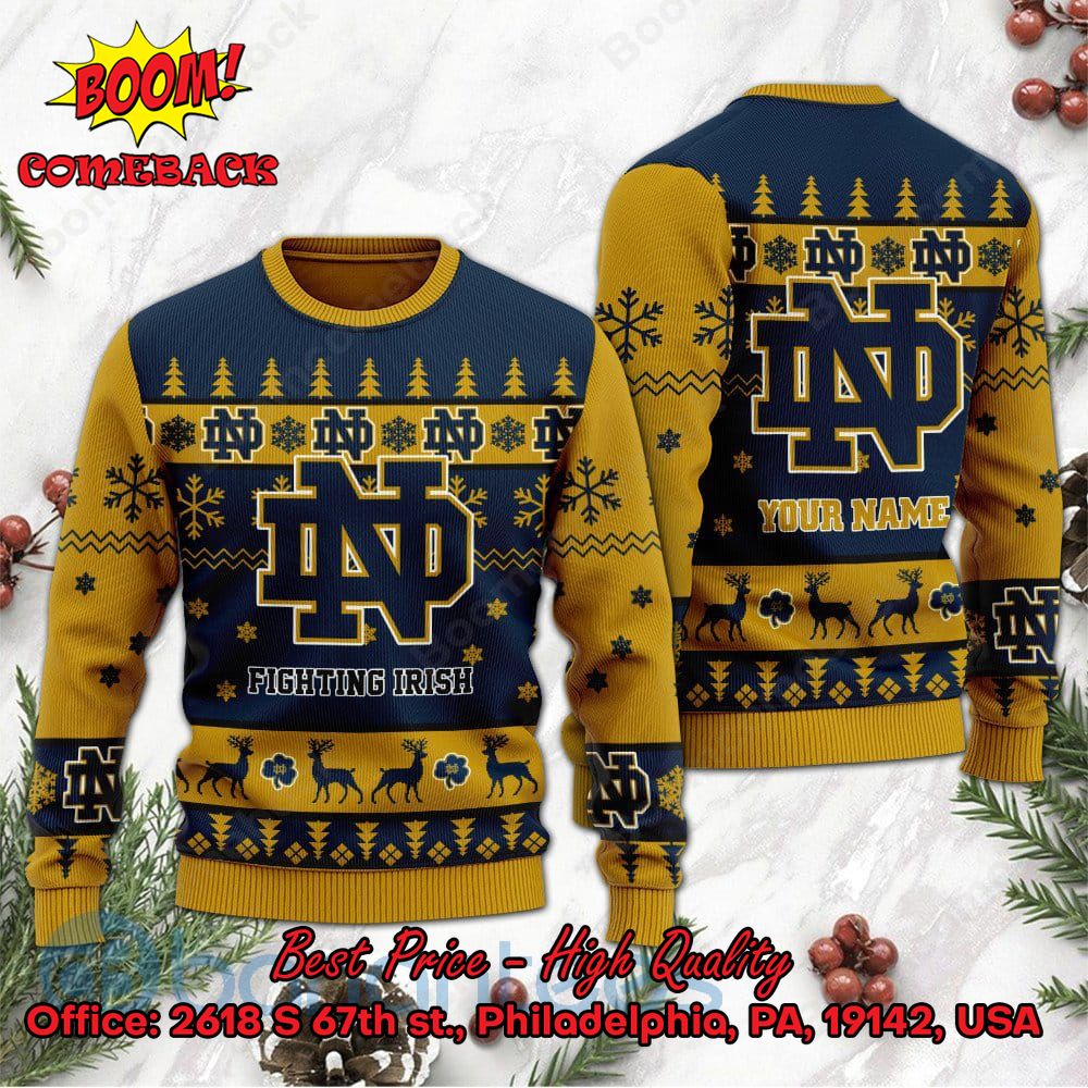 Notre Dame Fighting Irish Personalized Name Ugly Christmas Sweater