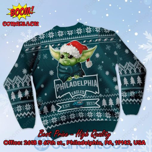 Philadelphia Eagles Baby Yoda Santa Hat Ugly Christmas Sweater