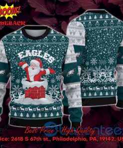 Philadelphia Eagles Happy Santa Claus On Chimney Ugly Christmas Sweater