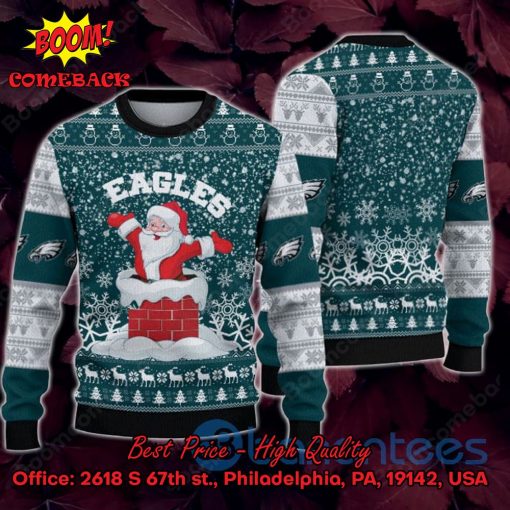 Philadelphia Eagles Happy Santa Claus On Chimney Ugly Christmas Sweater
