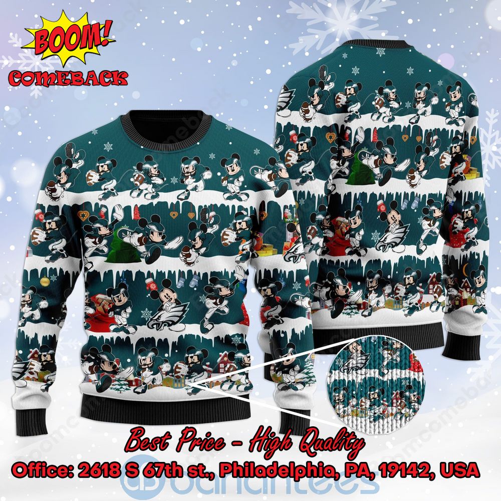 Philadelphia Eagles Mickey Mouse Postures Style 2 Ugly Christmas Sweater