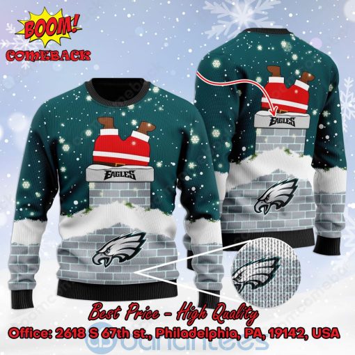 Philadelphia Eagles Santa Claus On Chimney Personalized Name Ugly Christmas Sweater