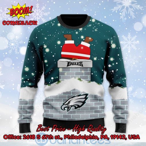 Philadelphia Eagles Santa Claus On Chimney Personalized Name Ugly Christmas Sweater