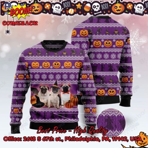 Pugs Witch Hat Halloween Ugly Christmas Sweater
