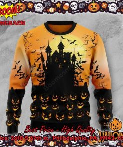 Pumpkin Town Castle Halloween Ugly Christmas Sweater