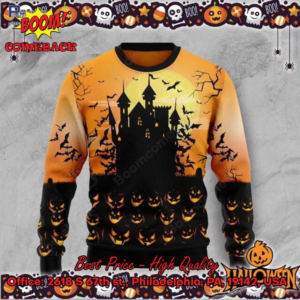 Pumpkin Town Castle Halloween Ugly Christmas Sweater