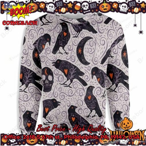 Raven And Skull Halloween Ugly Christmas Sweater