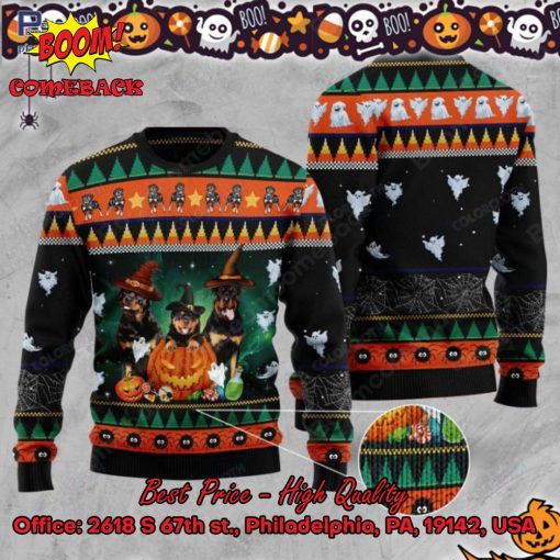 Rottweilers Witch Hat Halloween Ugly Christmas Sweater