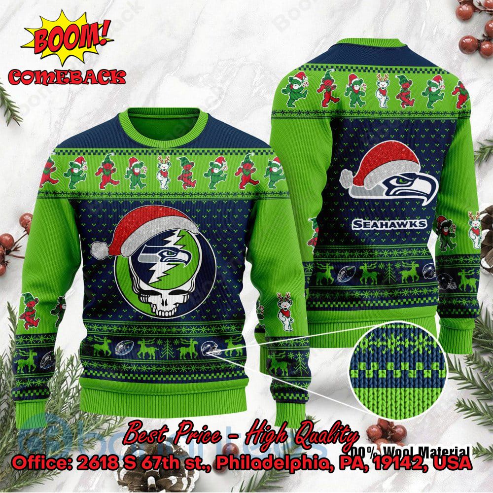 Seattle Seahawks Grateful Dead Santa Hat Ugly Christmas Sweater
