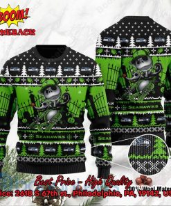 Seattle Seahawks Jack Skellington Halloween Ugly Christmas Sweater