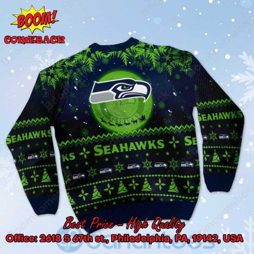 Seattle Seahawks Santa Claus In The Moon Ugly Christmas Sweater