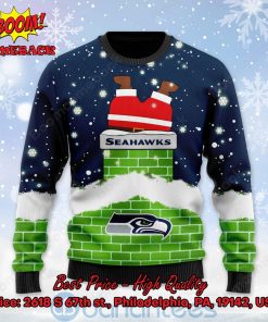 seattle seahawks santa claus on chimney personalized name ugly christmas sweater 2 uMmd0