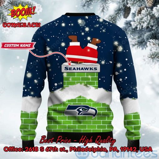 Seattle Seahawks Santa Claus On Chimney Personalized Name Ugly Christmas Sweater