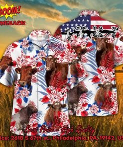 Shorthorn Cattle American Flag Hawaiian Shirt