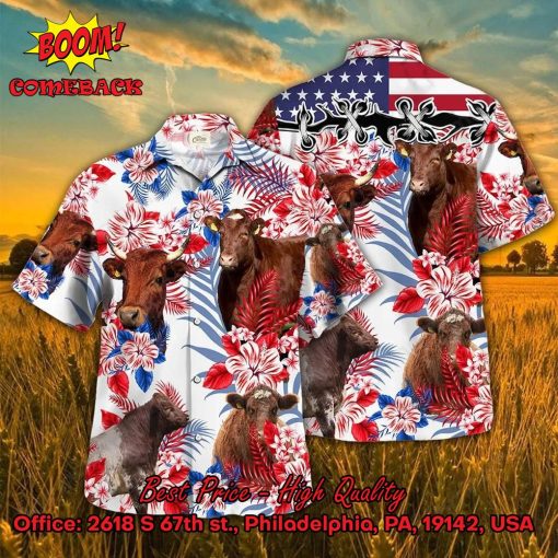 Shorthorn Cattle American Flag Hawaiian Shirt