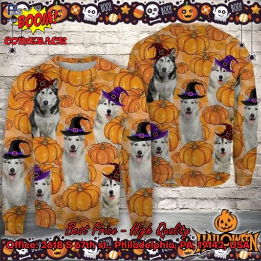 Siberian Husky Pumpkin Halloween Ugly Christmas Sweater