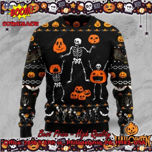 Skeleton Pumpkin Halloween Ugly Christmas Sweater