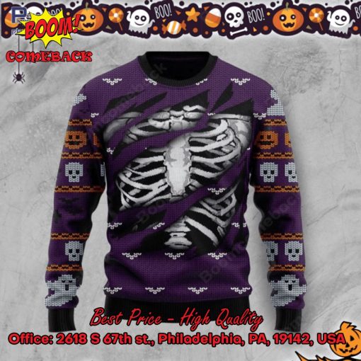 Skeleton Rib Cage Halloween Ugly Christmas Sweater