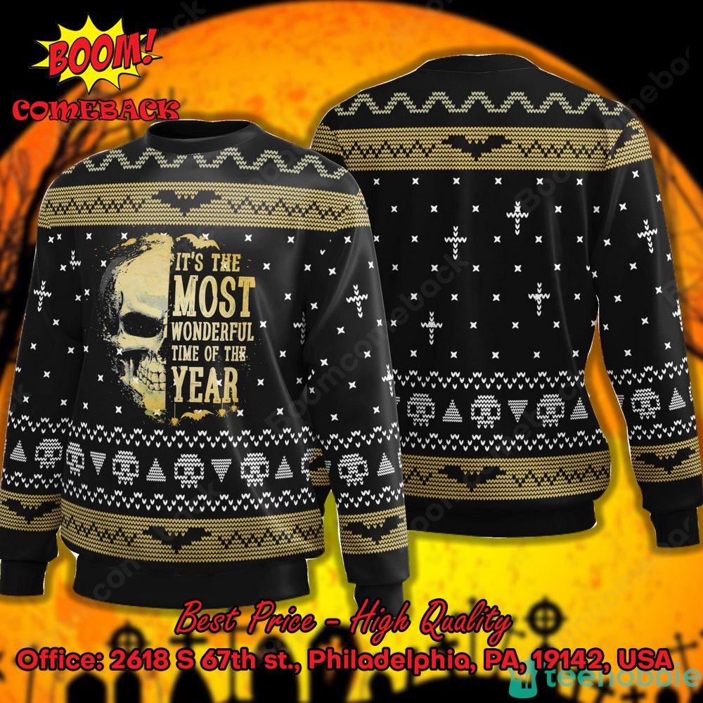 Skull It's the Most Wonderful Time of the Year Halloween Ugly Christmas Sweater