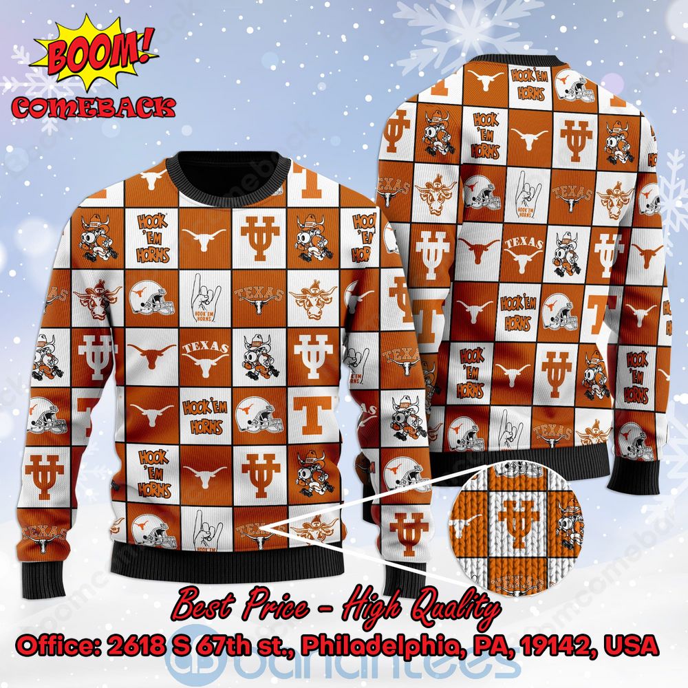 Texas Longhorns Logos Ugly Christmas Sweater