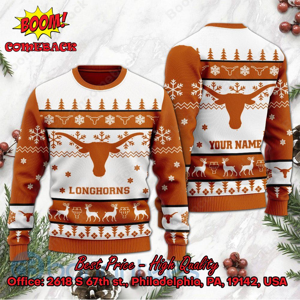 Texas Longhorns Personalized Name Ugly Christmas Sweater