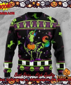 Unicorn Skeleton Halloween Ugly Christmas Sweater