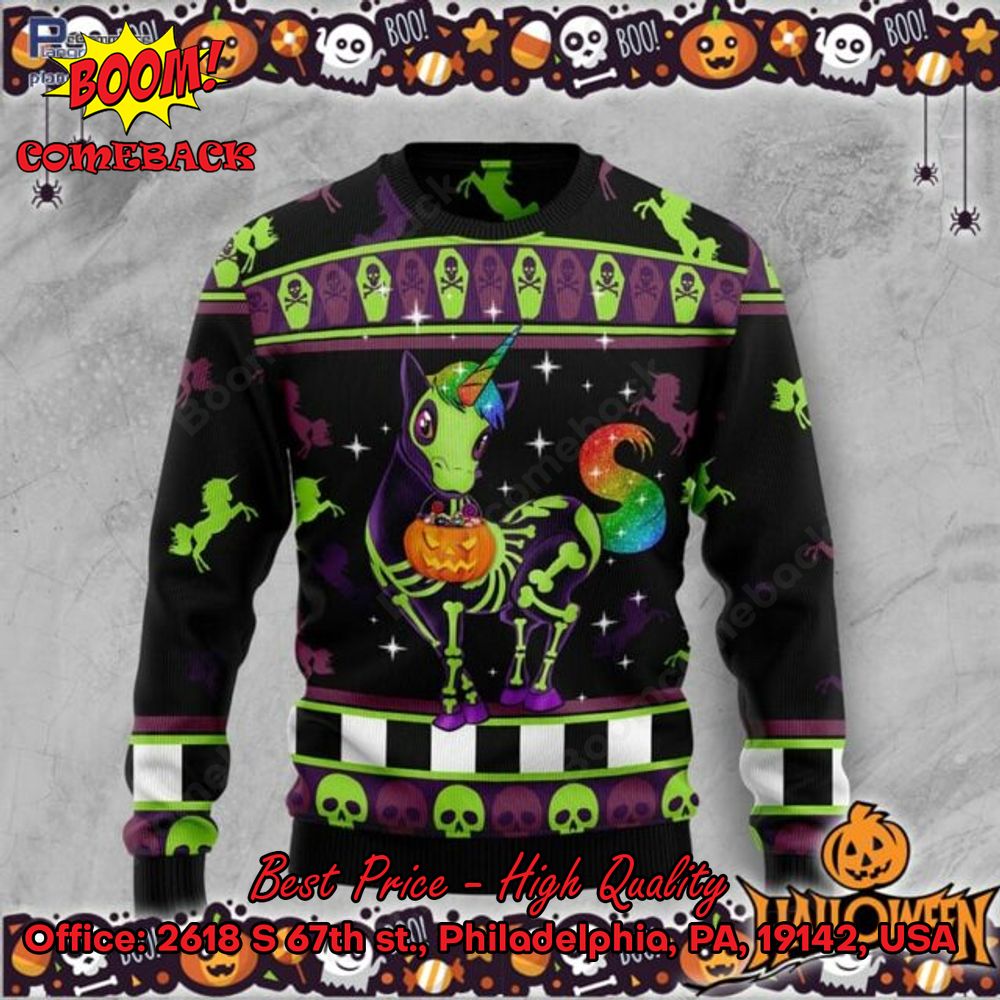 Unicorn Skeleton Halloween Ugly Christmas Sweater