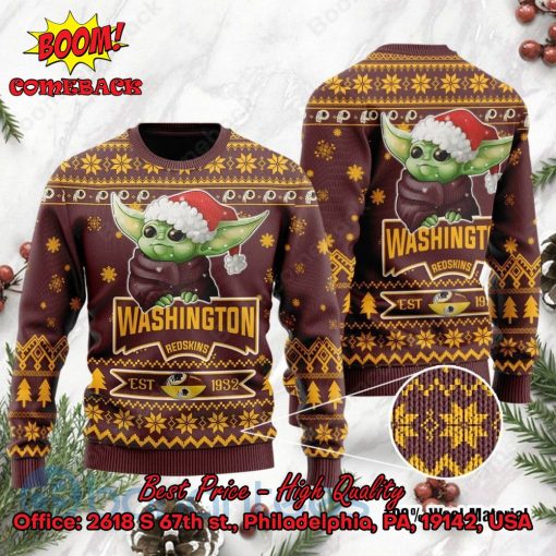 Washington Redskins Baby Yoda Santa Hat Ugly Christmas Sweater